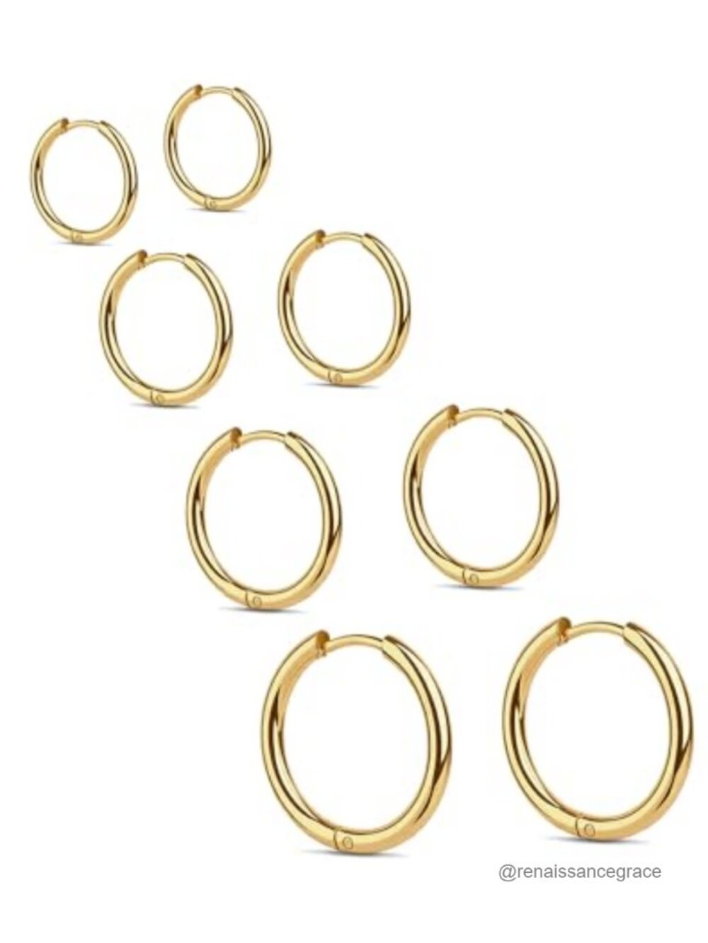 14k Gold Plated Stainless Steel Cartilage Huggie Hoop Earrings Set - 4 Pairs